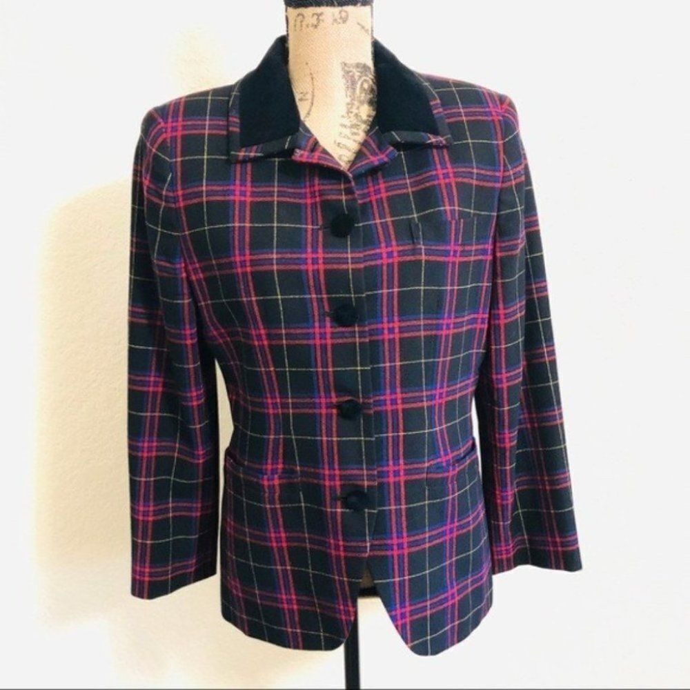 Vintage Dark Academia Plaid Blazer 100% Pure Wool Valerie Stevens